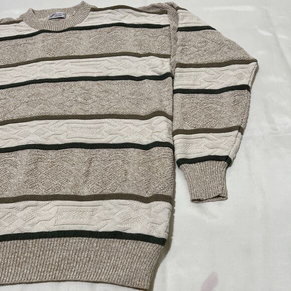 Fisherman Sweater 100% Cotton Cable Knit VINTAGE USA Grandpa Cottagecore Sz L - Picture 10 of 13
